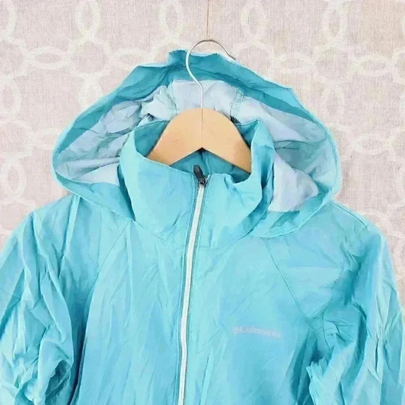 Columbia Blue Full Zip Windbreaker Hoodie Jacket women's M - Picture 5 of 11